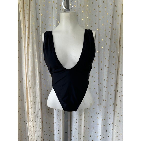 Fashion Nova Solid Black Plunge V Neckline Adjustable One Piece Swimsuit XS - Picture 2 of 5